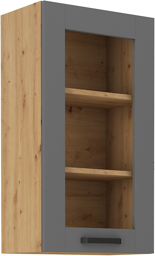 Oberschrank  40 cm / 90 cm mit Glasvitrine LUNA DUST Grau / Artisan GR/AR