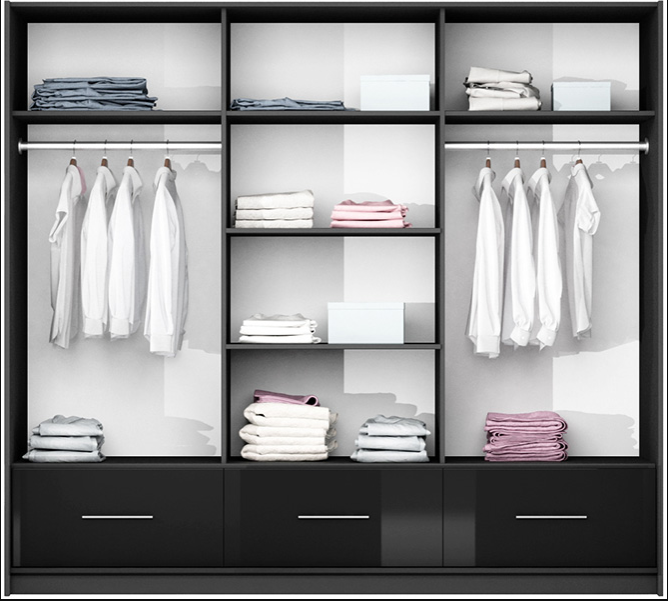 Schwebetürenschrank Marseille 250 Schwarz Hochglanz