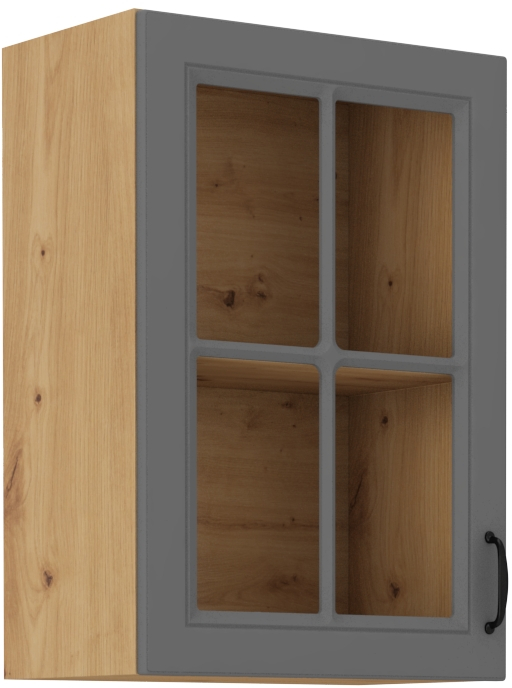 Oberschrank  40 cm / 72 cm mit Glasvitrine STILO DUST Grau / Artisan GR/AR