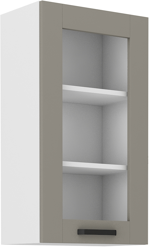 Oberschrank  40 cm / 90 cm mit Glasvitrine LUNA CLAY Grau / Weiss GR/WH