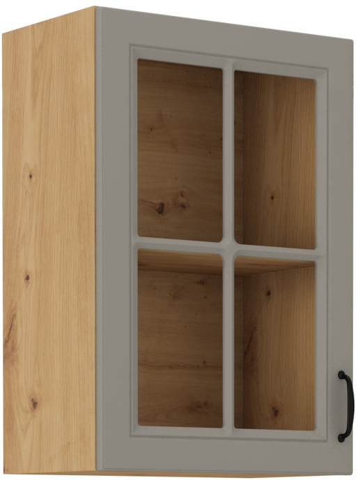 Oberschrank  40 cm / 72 cm mit Glasvitrine STILO CLAY Grau / Artisan GR/AR