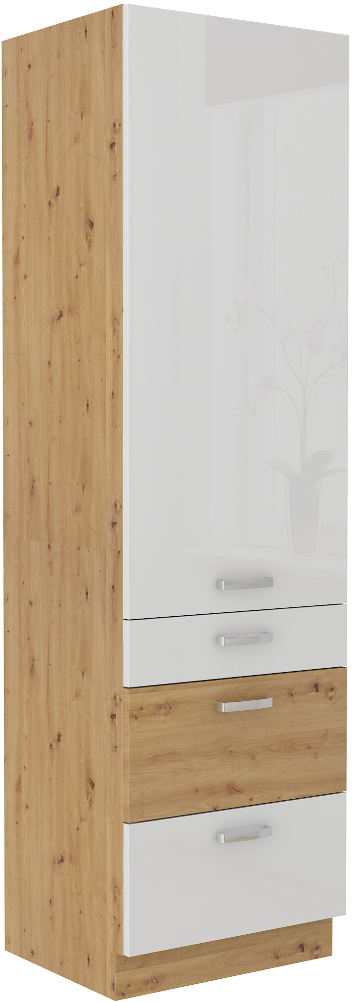Hochschrank 60 cm mit 3 Schubladen Artisan weiß HG