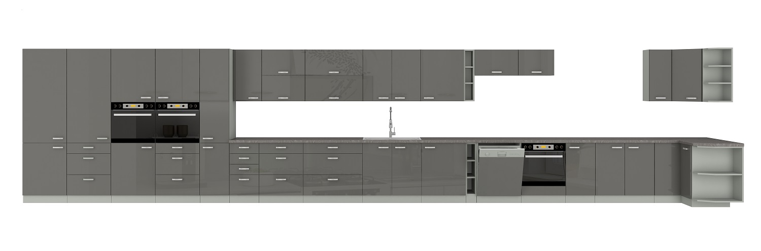 Küche Grey 260 cm Grau Hochglanz