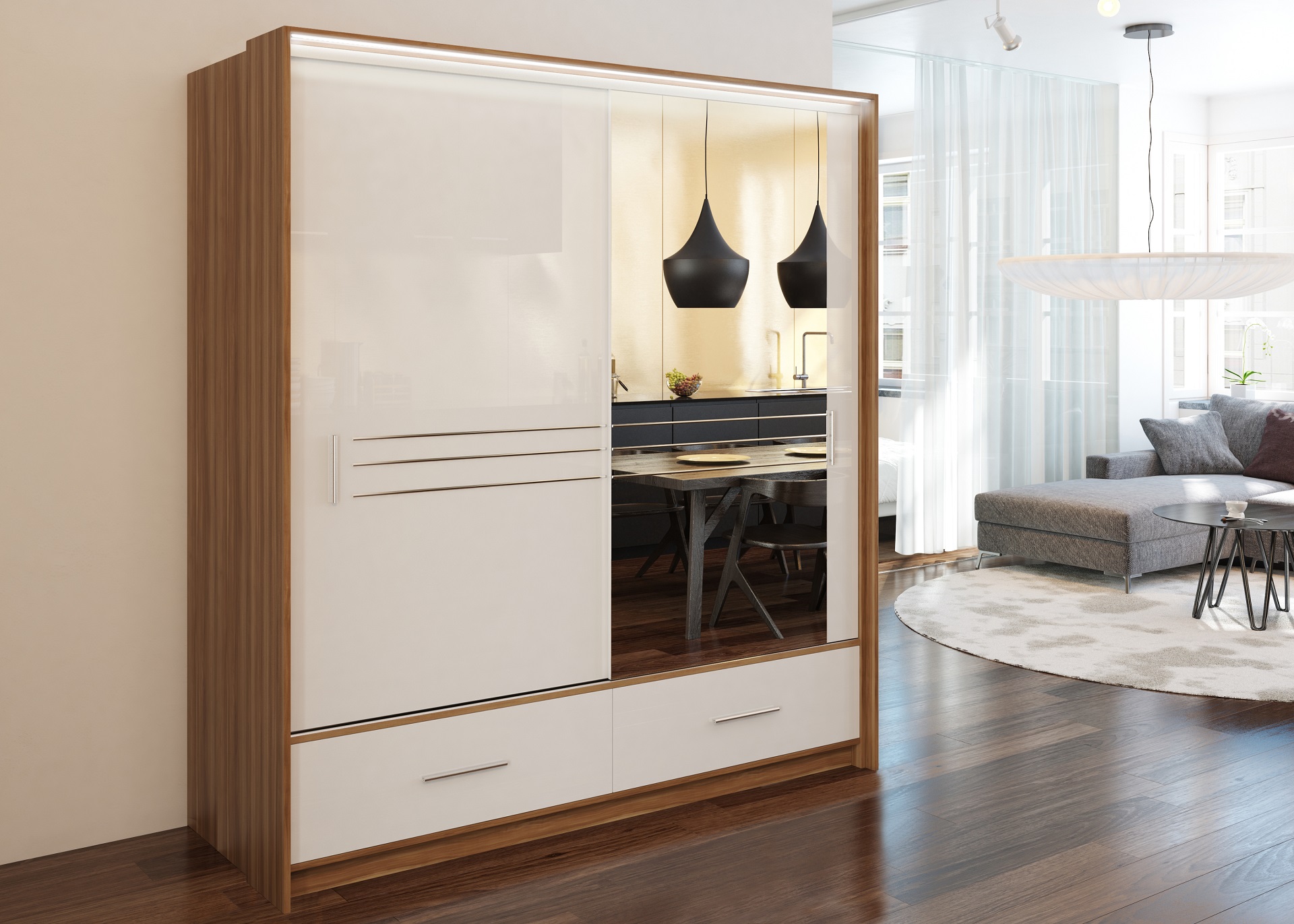Schwebetürenschrank Amsterdam 203 Weiß HG