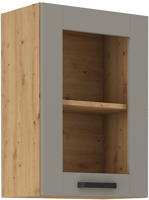 Oberschrank  40 cm / 72 cm mit Glasvitrine LUNA CLAY Grau / Artisan GR/AR