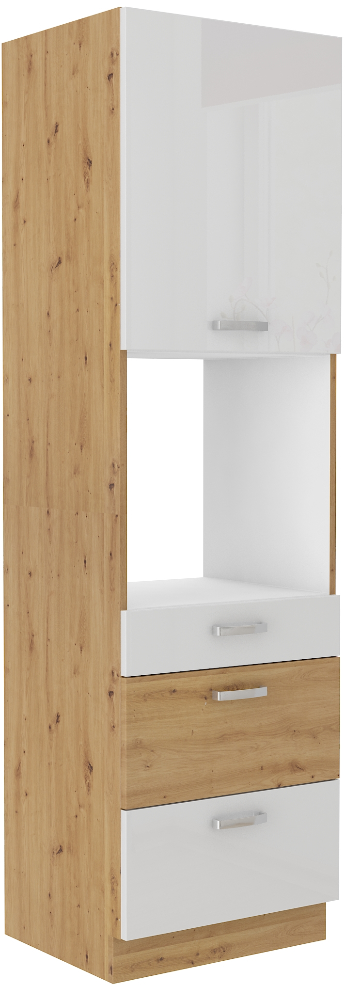 Backofenhochschrank 60 cm mit 3 Schubladen / 210 cm Artisan weiß HG
