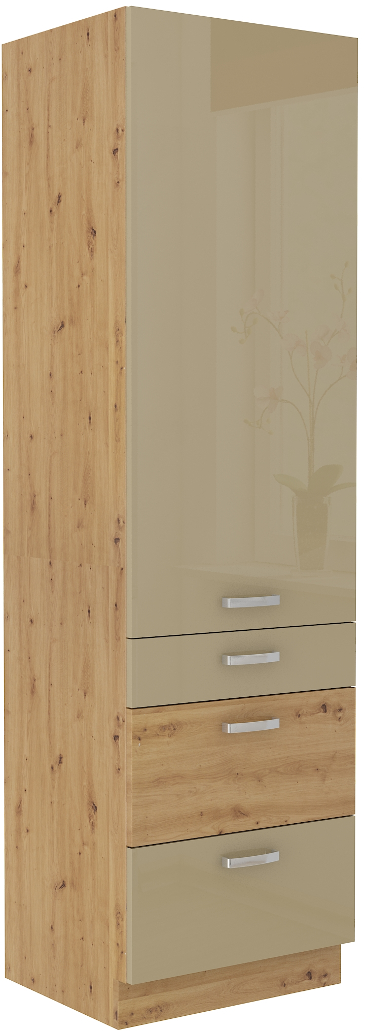 Hochschrank 60 cm / 210 cm mit Schubladen ARTISAN Cappucino HG