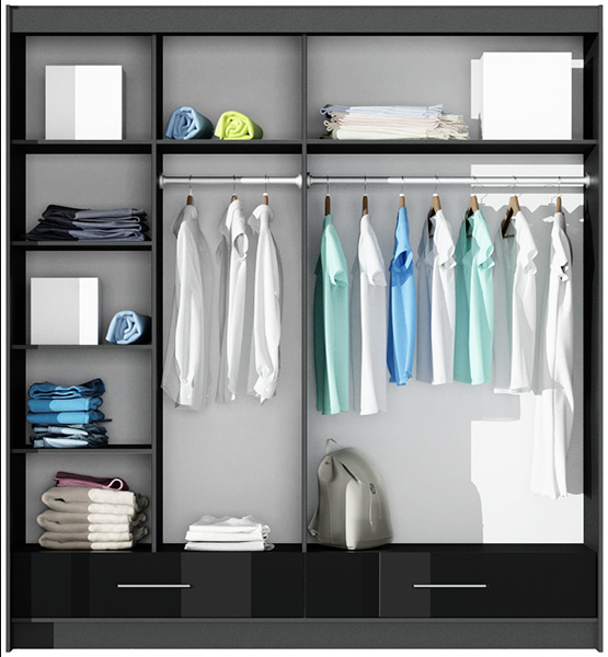 Schwebetürenschrank Marseille 203 Schwarz Hochglanz