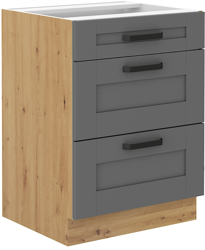 Unterschrank 60 cm mit Schubladen LUNA DUST Grau / Artisan GR/AR