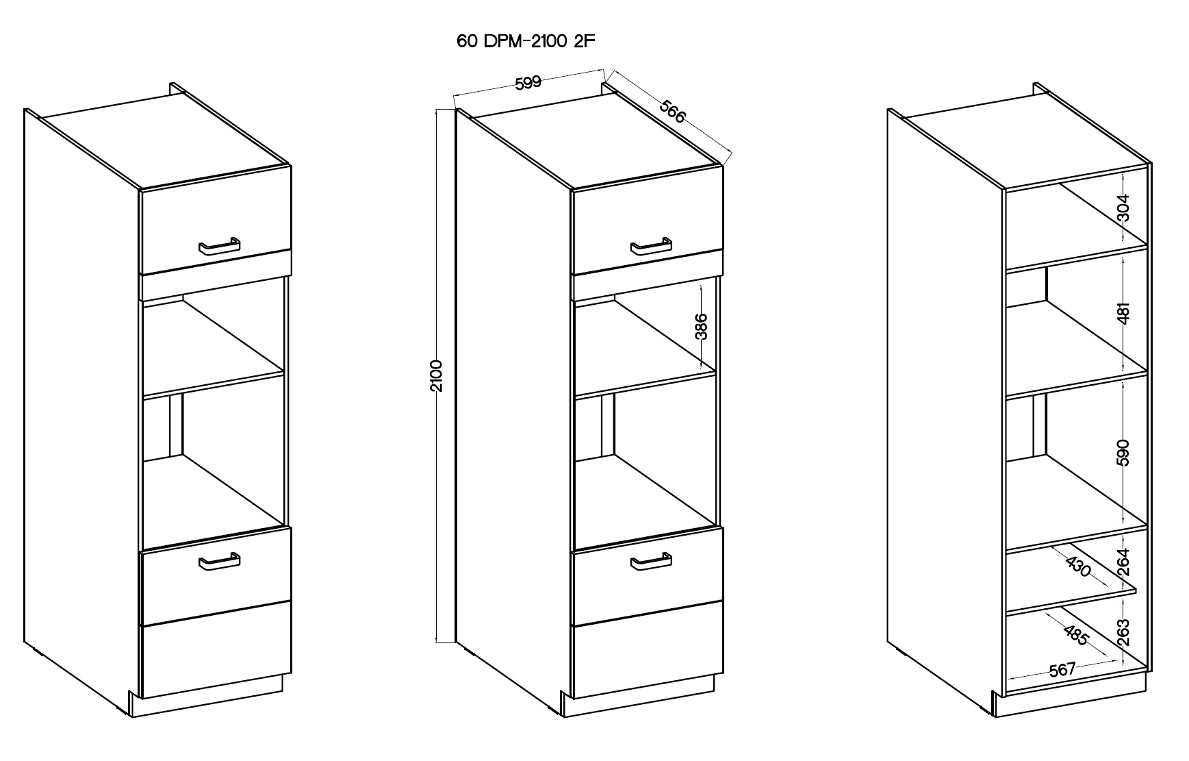Backofenschrank 60 cm / 210cm LARA Grau HG