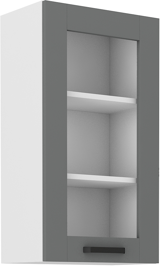 Oberschrank  40 cm / 90 cm mit Glasvitrine LUNA DUST Grau / Weiss GR/WH