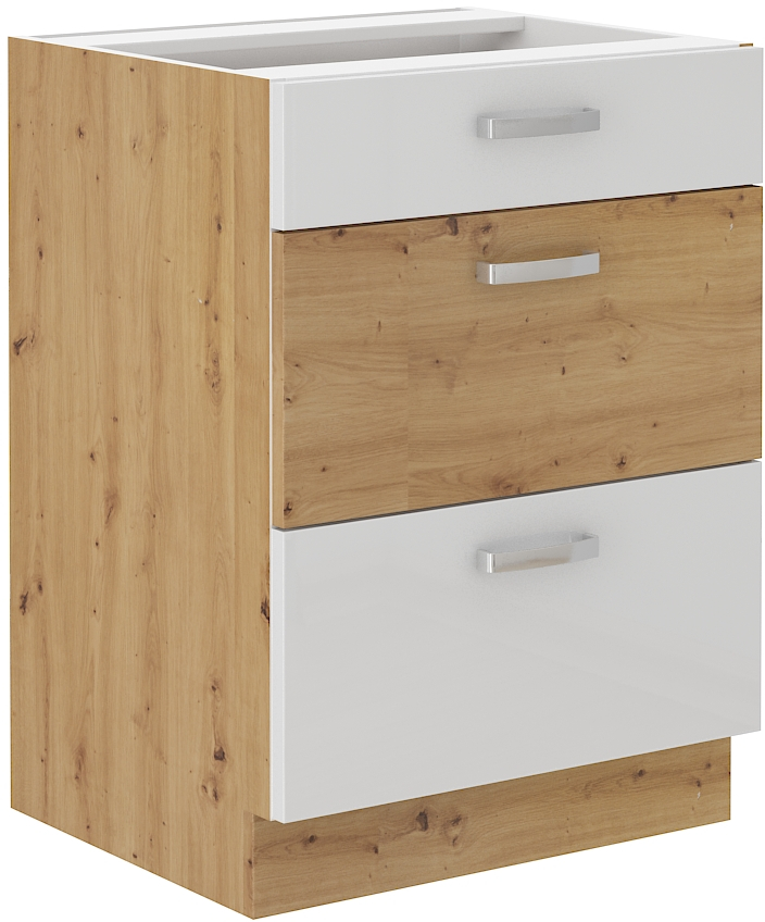 Unterschrank 60 cm mit 3 Laden Artisan weiß HG