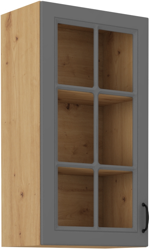 Oberschrank  40 cm / 90 cm mit Glasvitrine STILO DUST Grau / Artisan GR/AR