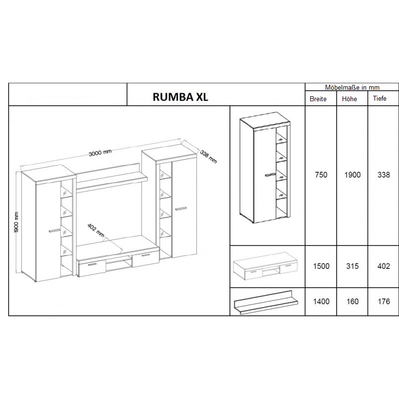 RUMBA XL Möbelset Beton hell 