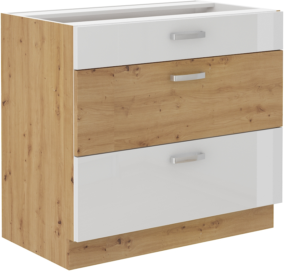 Unterschrank 80 cm mit 3 Schubladen Artisan weiß HG