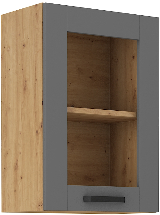 Oberschrank  40 cm / 72 cm mit Glasvitrine LUNA DUST Grau / Artisan GR/AR