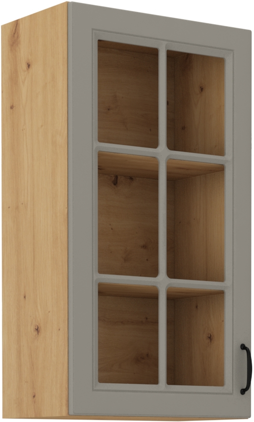 Oberschrank  40 cm / 90 cm mit Glasvitrine STILO CLAY Grau / Artisan GR/AR