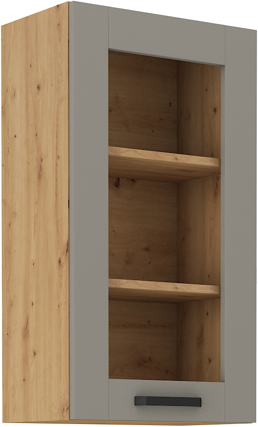 Oberschrank  40 cm / 90 cm mit Glasvitrine LUNA CLAY Grau / Artisan GR/AR