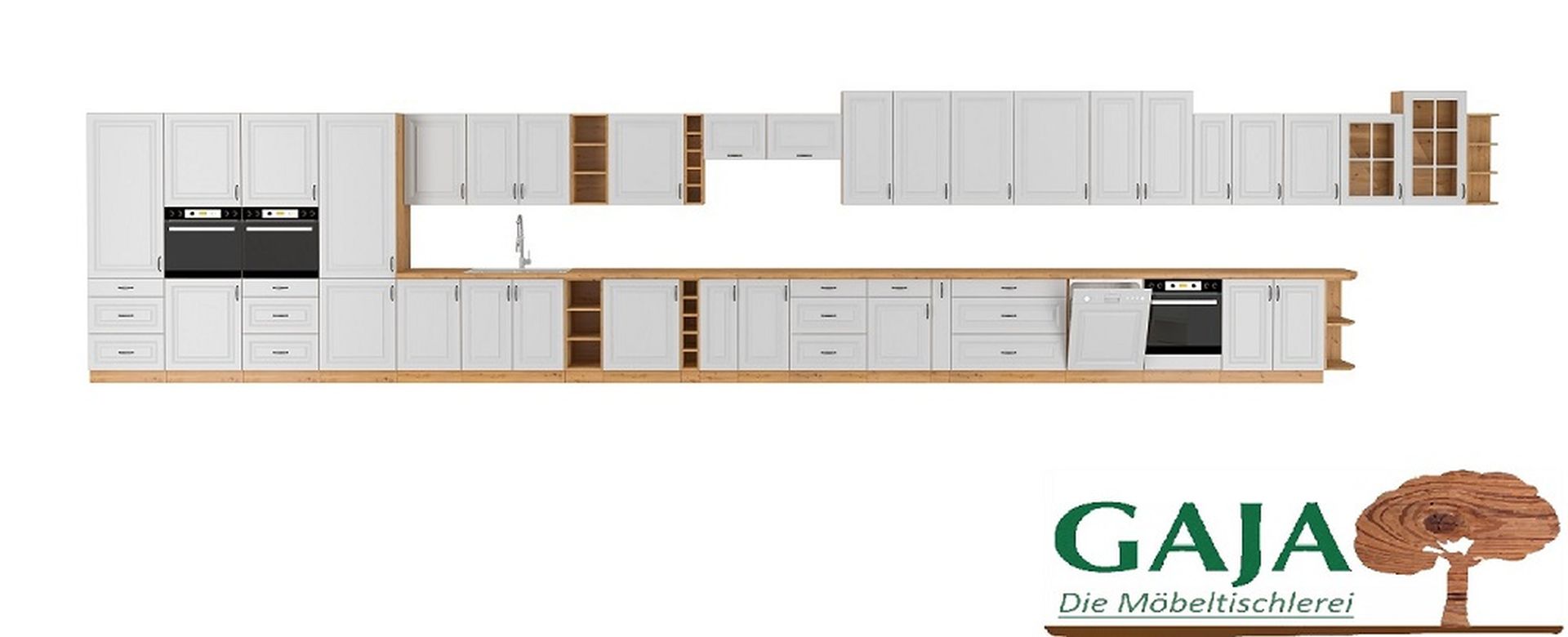 Landhausküche  weiß matt - U-Form 265/300/180 cm