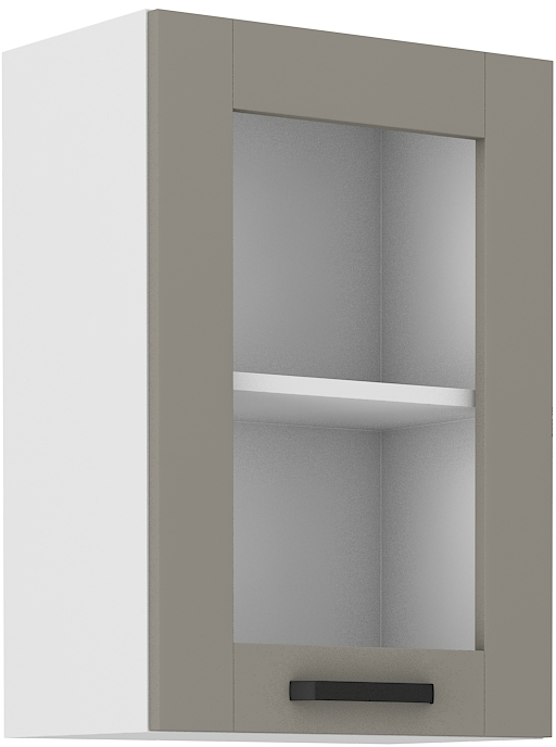 Oberschrank  40 cm / 72 cm mit Glasvitrine LUNA CLAY Grau / Weiss GR/WH
